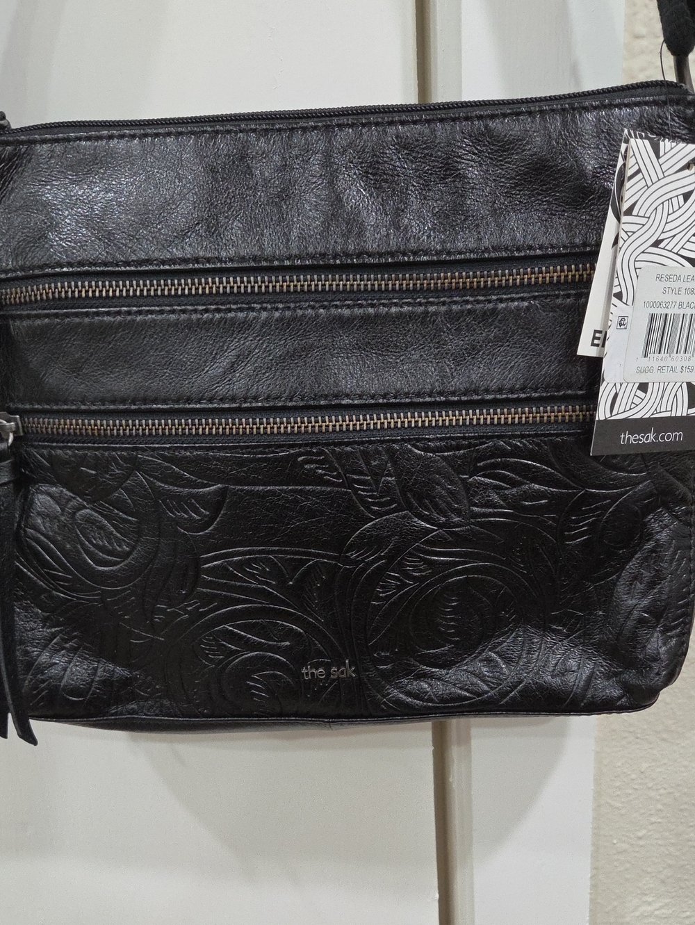 The Sak Black Embossed Leather Crossbody Bag